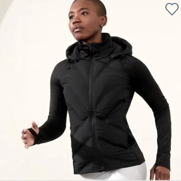 Athleta Inlet Quilted AthLeisure Black Puffer Slim Fit Hooded Jacket Sz MED - Picture 1 of 13